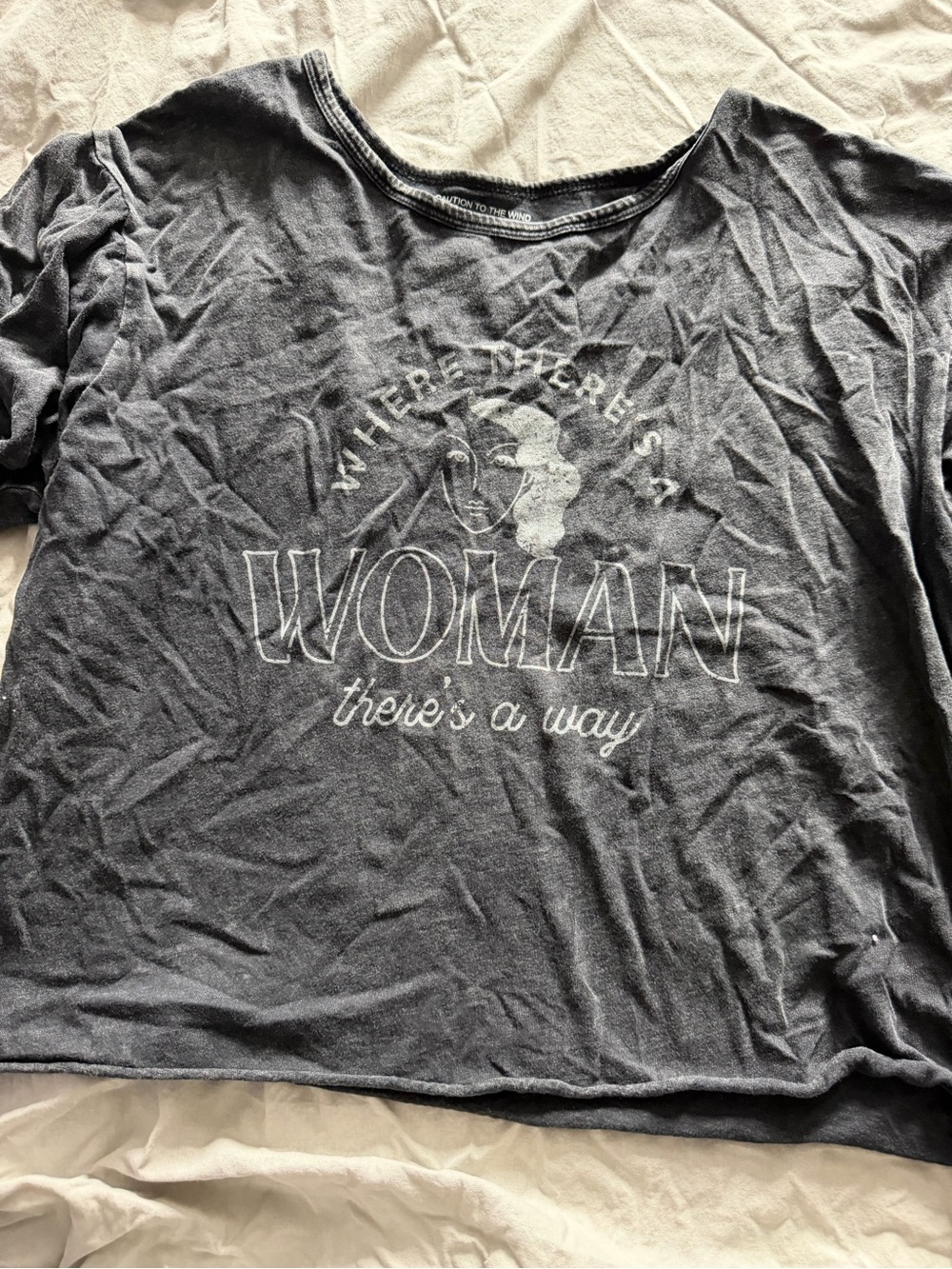 Caution To The Wind Charcoal Graphic Woman Tee